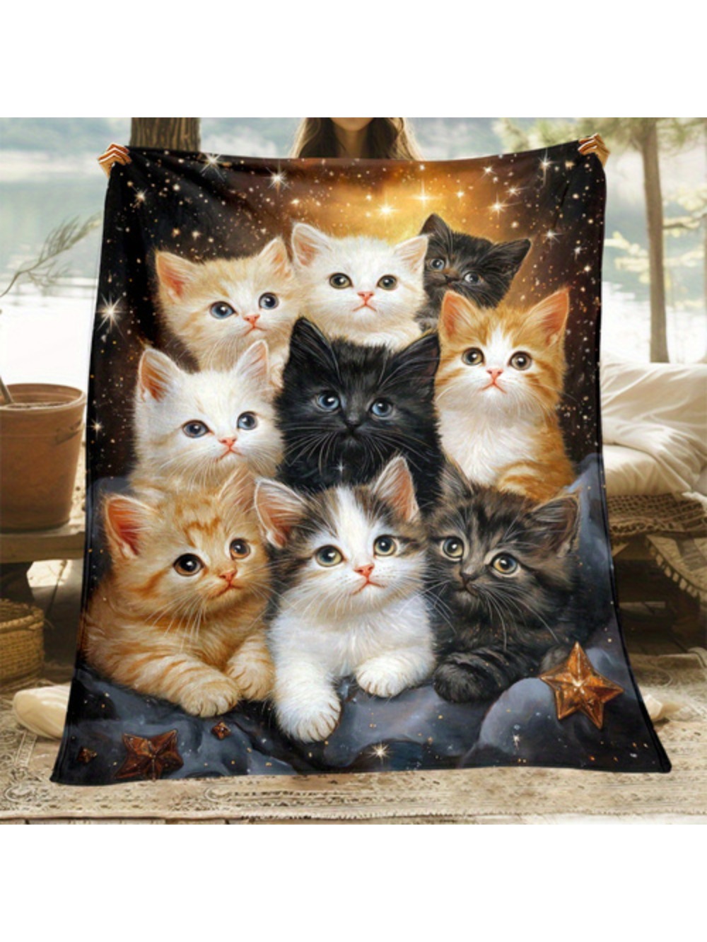 1pc Lightweight Warm Whisker Wonders Cat Print Flannel Throw Blanket Polyester Fiber Machine Washable All Season For Sofa Bed Travel Camping Living Room Digital Print Uncharged