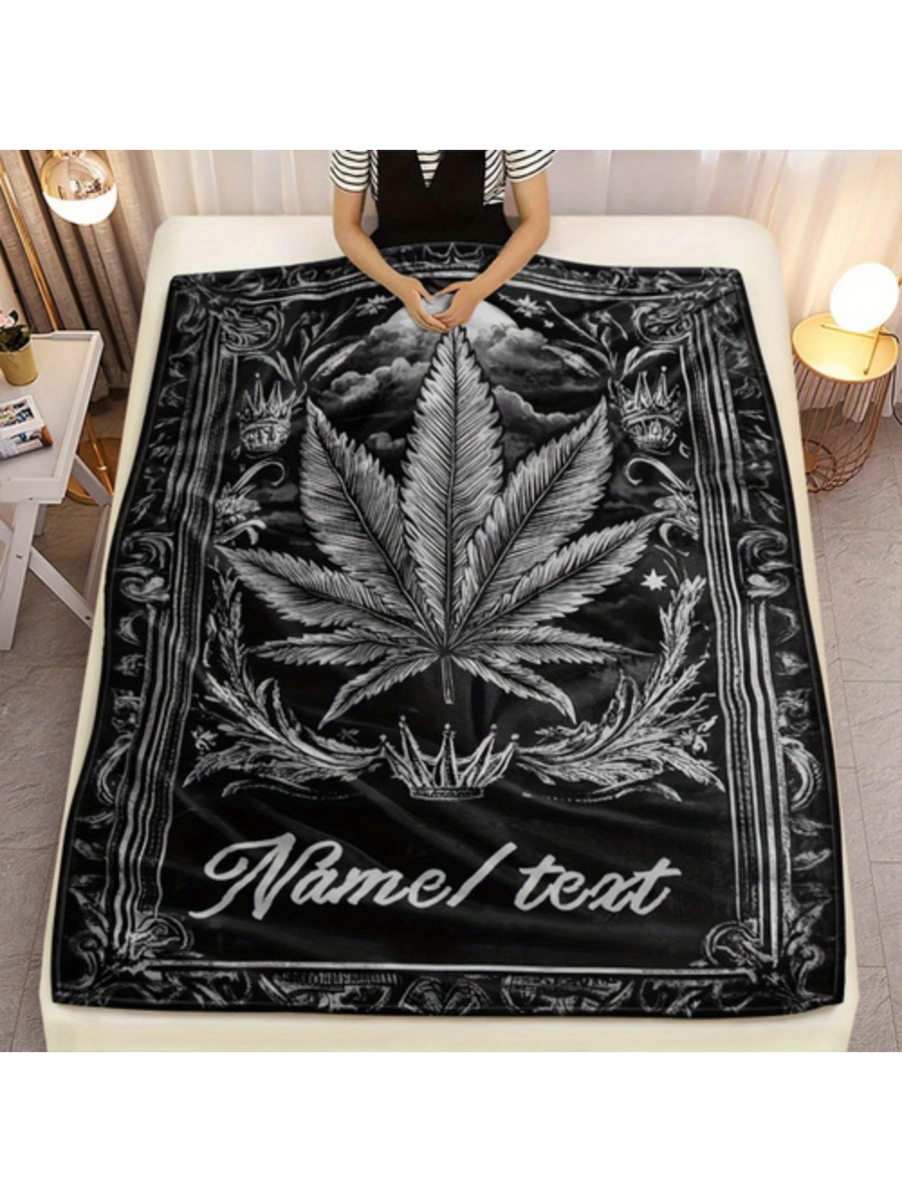 1pc Soft Flannel Blanket 1pc Soft Warm Customizable Leaf Design Flannel Blanket Lightweight Portable For Home Travel Camping Office Personalized Name Option All Season Use Plush Te