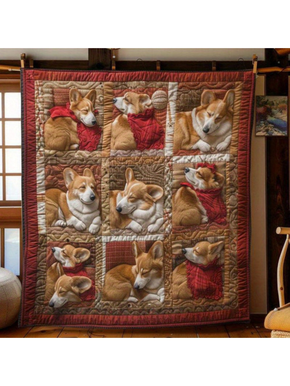 Cozy Flannel Blanket With Adorable Corgi Patterns Soft Warm And Perfect For All Seasons Vintage Quilted Design Mixed Colors Ideal For Home Decor Or Snuggling Allseason Blanket Co